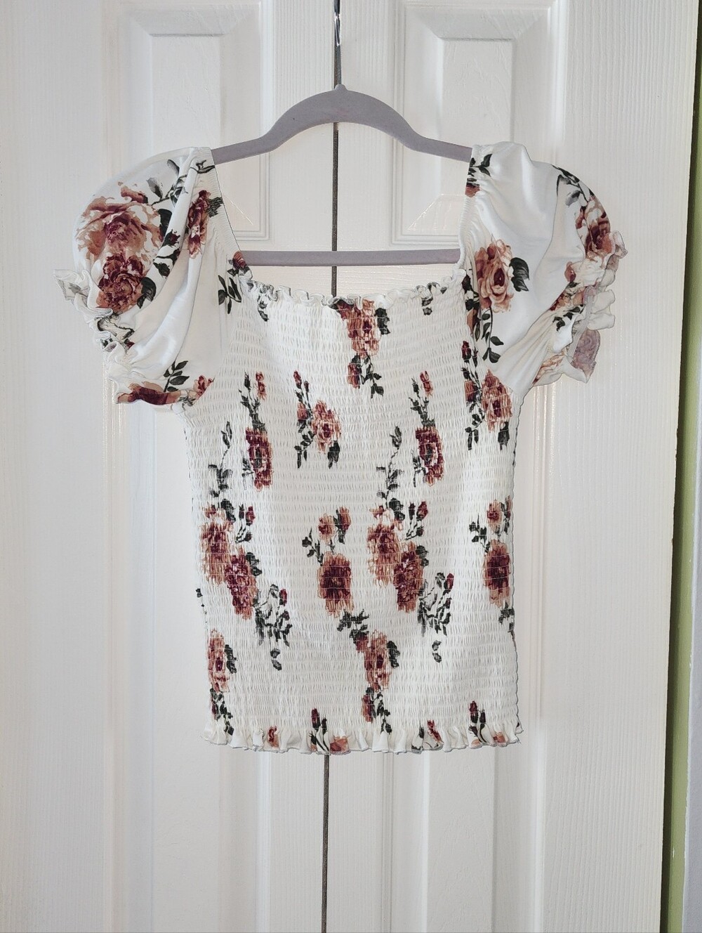 Floral Smocked Off-Shoulder Top Boho Festival Romatic Style Size L